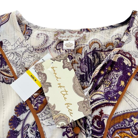 Band of the Free Lynnette Purple & Cream Paisley Print Boho Mini Dress Medium - Picture 4 of 9